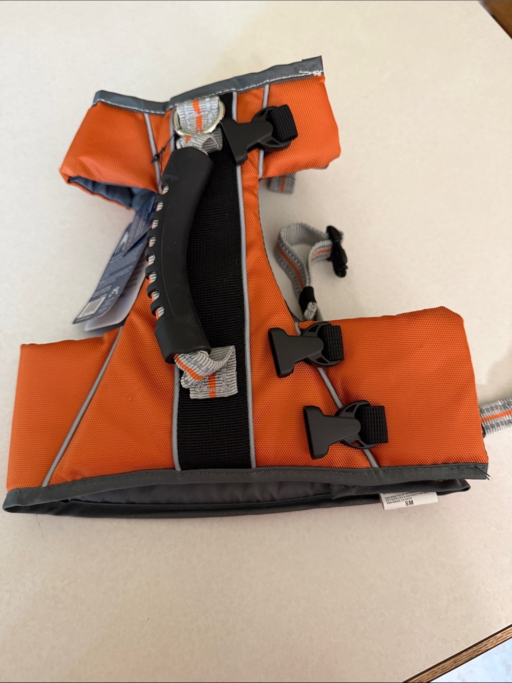 Orange Dog Life Jacket with Top Handle and Secure Buckles